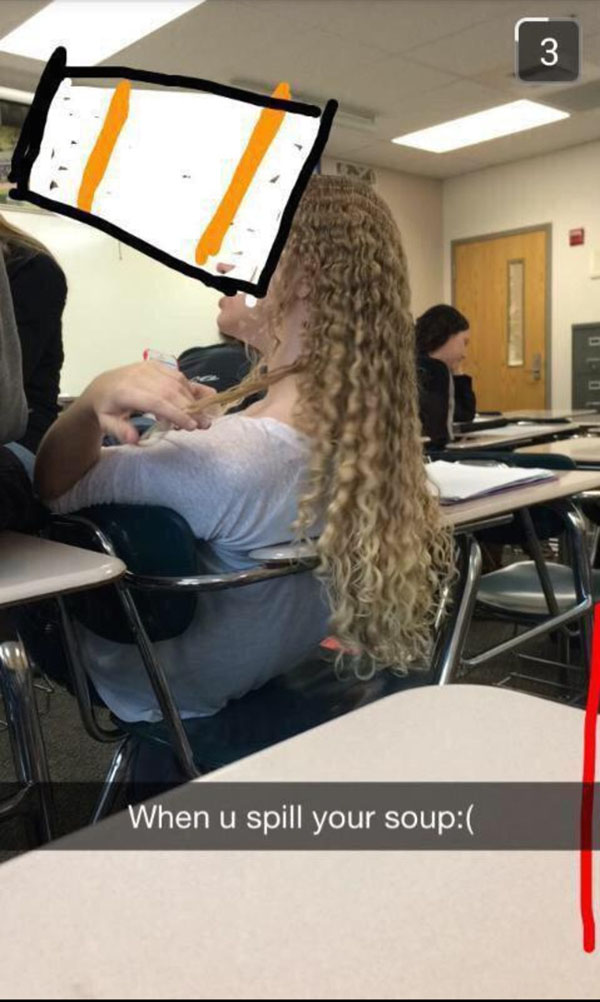 A hilarious Snapchat featuring a girl in a classroom.