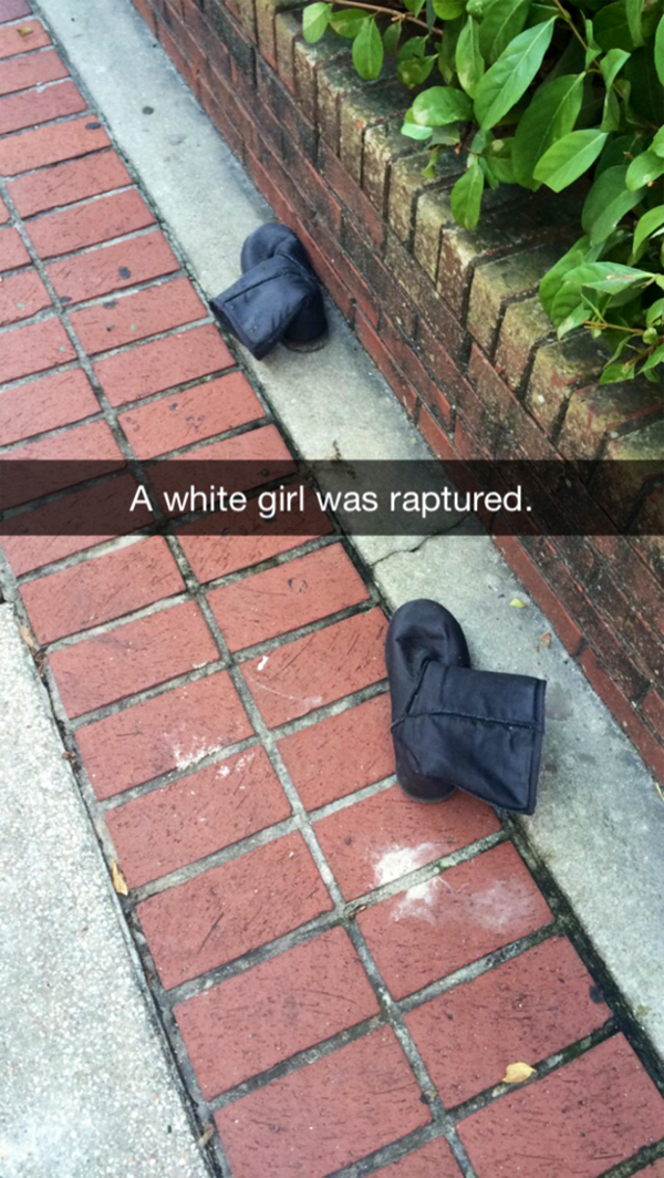 A hilarious Snapchat moment captures a white girl being returned to the sidewalk.