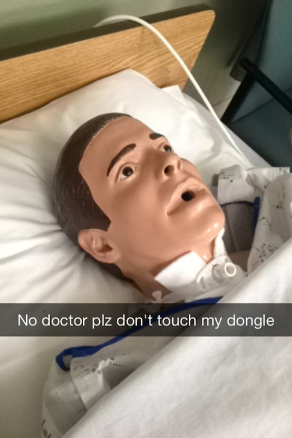 Funny Snapchats of a doctor and a donut.