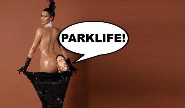 Kim Kardashian's internet-breaking park outing showcases her shiny and bounteous butt.