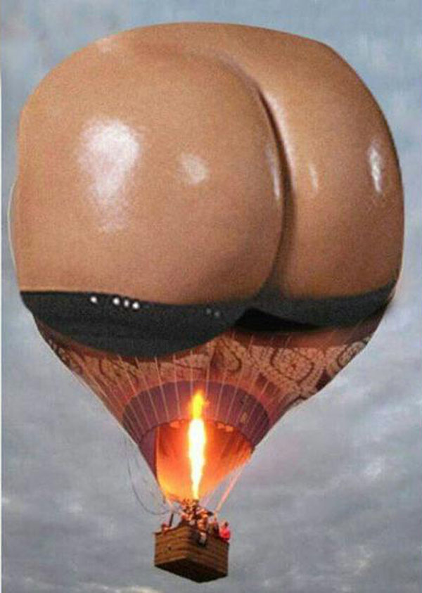 A hot air balloon showcasing a woman's shiny and bounteous butt goes viral on the internet.