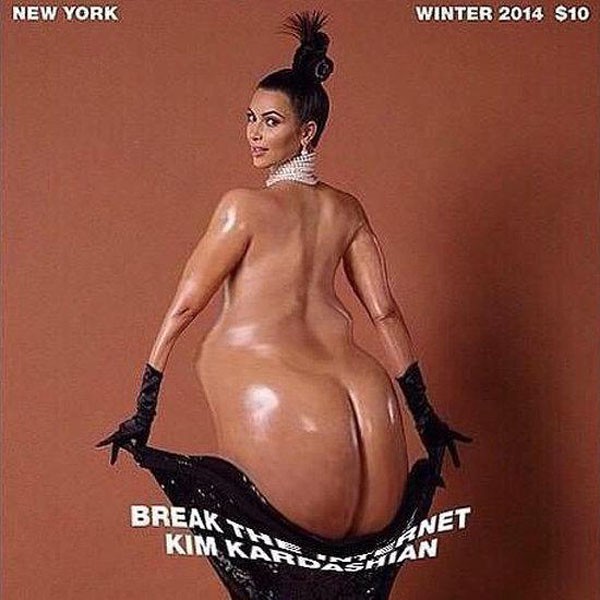 Kim Kardashian bares her shiny and bounteous butt, causing the internet to go wild.