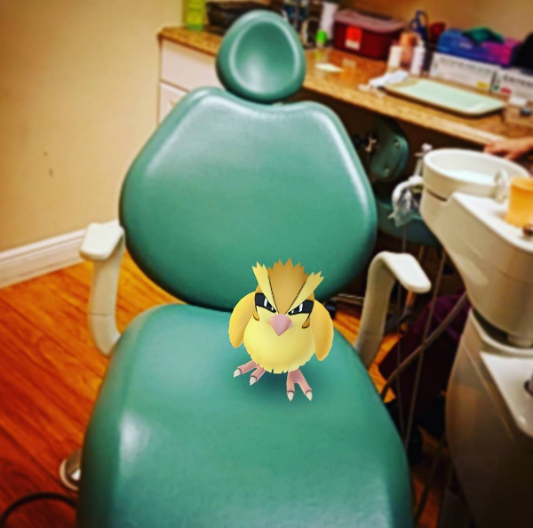 A pokemon sitting in a dentist's chair but in 10 Places That Shouldn't Have Pokémon.