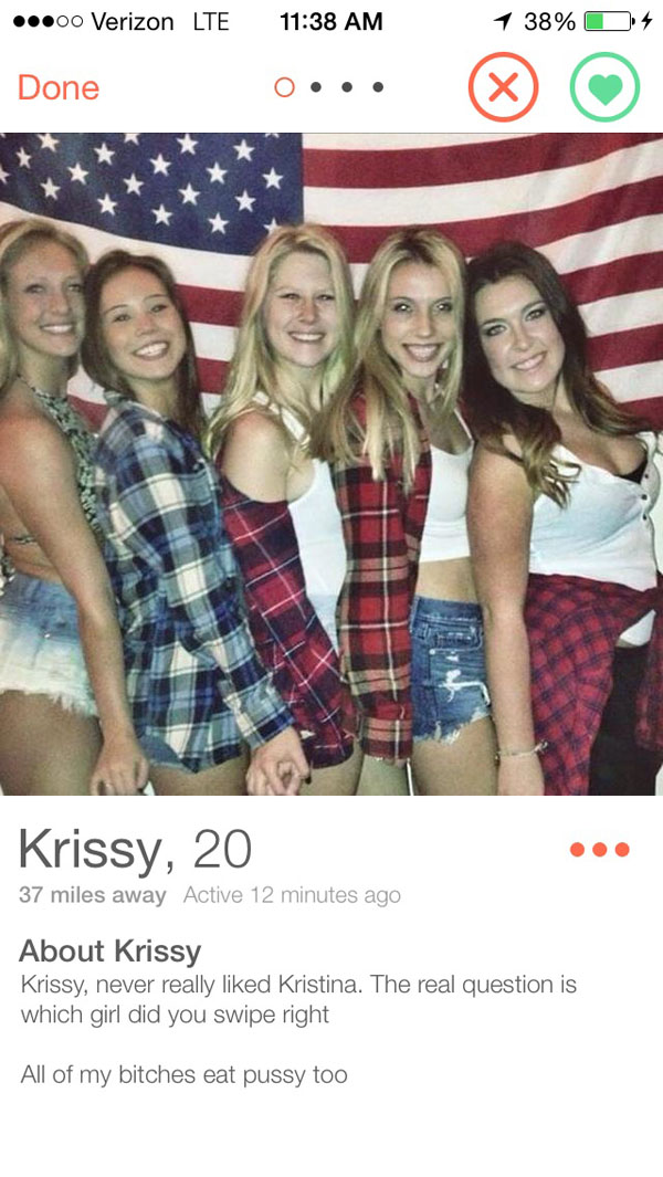 A group of girls posing in front of an American flag, featuring our top Tinder finds for the week.