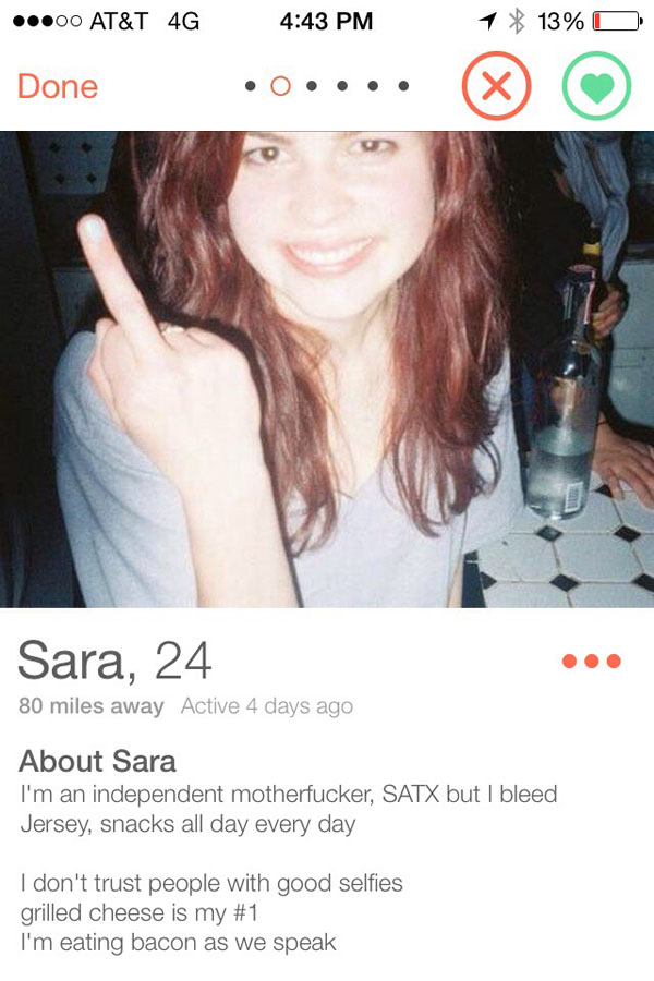 Our Top Tinder Finds For The Week: A woman's profile on a dating app.