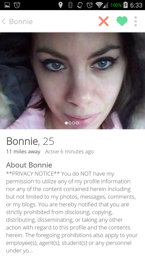 A woman's profile on a dating app featured in our top picks for the week.