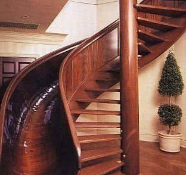 A wooden staircase with a slide - the ultimate 