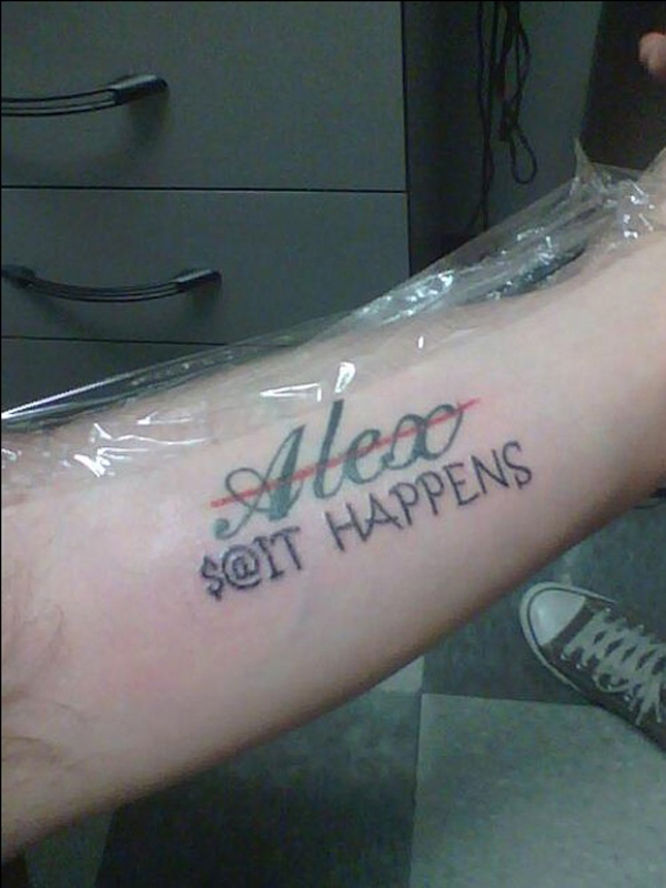 A feel-good tattoo on a person's arm that says aleco soft happens.