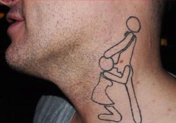 A man with a tattoo to make you feel better about your life on his neck.