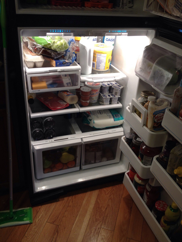 A well-stocked refrigerator.