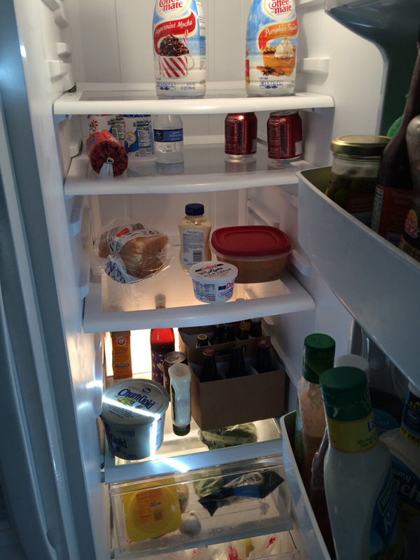 A fridge full of food.
