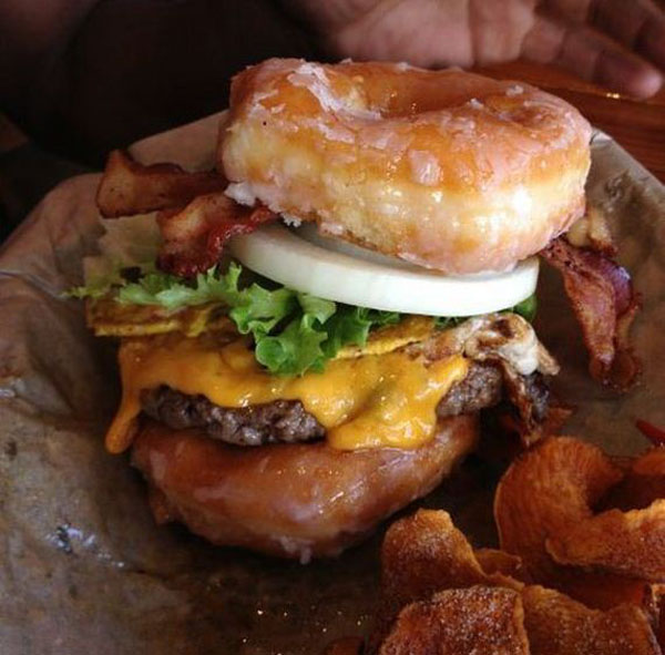 An awesome burger with bacon and cheese that is perfect for Super Bowl.