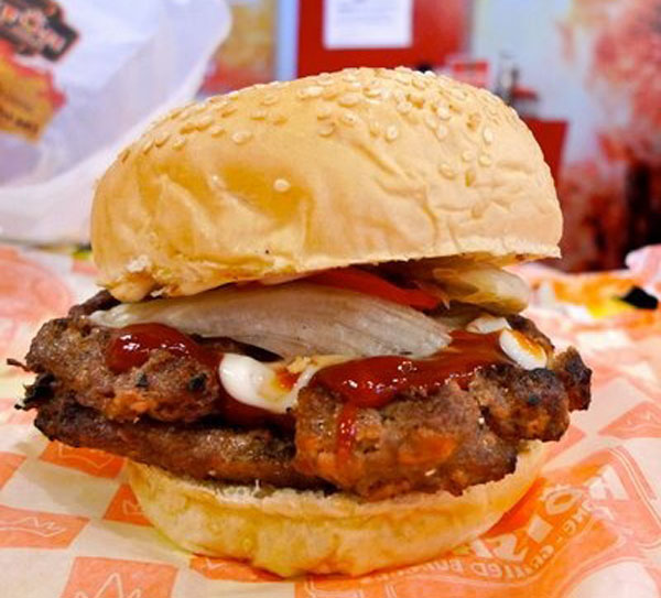 Mcdonald's burger with BBQ sauce and ketchup - Awesome Super Bowl burger.