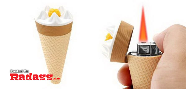 If you're going to light up, make sure you do it in style with a person holding an ice cream cone lighter.