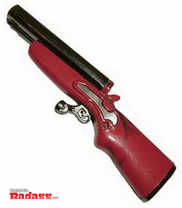 A stylish red gun with a sleek black handle showcased beautifully on a white background.