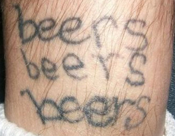 A man's terrible beer-themed tattoo brings both amusement and relief.