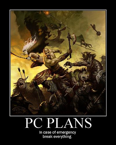 A poster with pc plans for emergencies inspired by Dungeons and Dragon games.