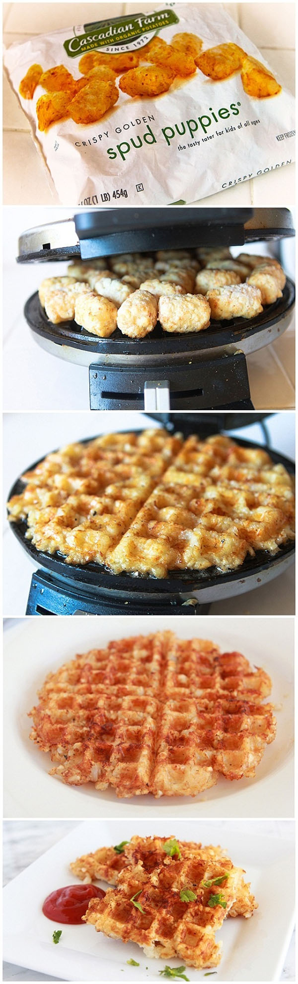 A mouthwatering collage of potato waffles.