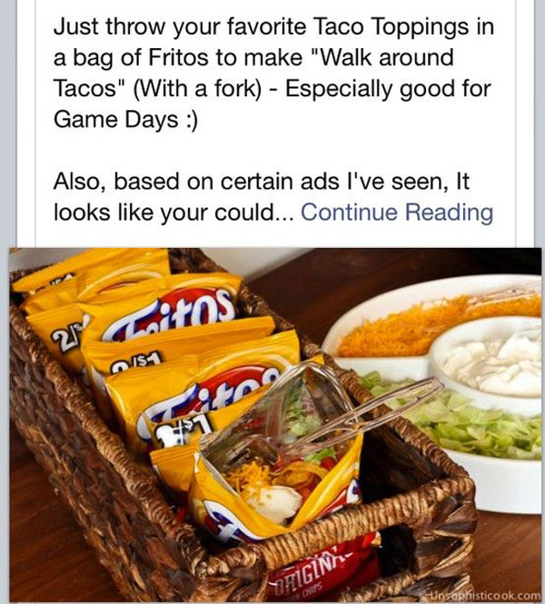 Game day grub ideas: A basket filled with taco toppings and a bag of Doritos, perfect in honor of football.
