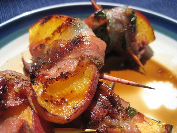 OM-F@cking-G Bacon wrapped peaches on skewers that are pure Food Porn.