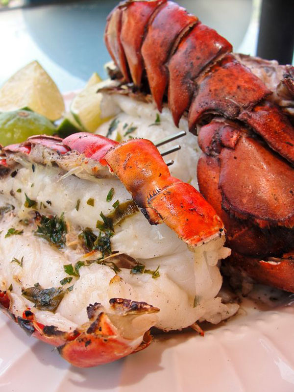 A mouthwatering dish with a lobster on a pristine white plate, simply food porn.