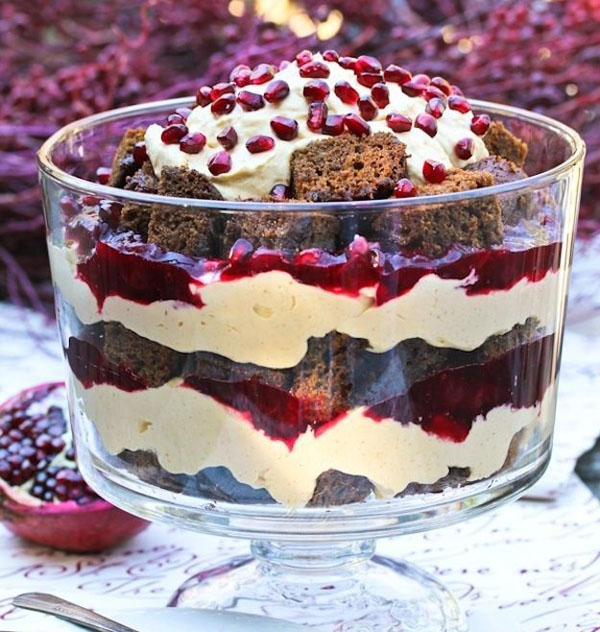 A tantalizing trifle with an OMG-worthy pomegranate garnish.