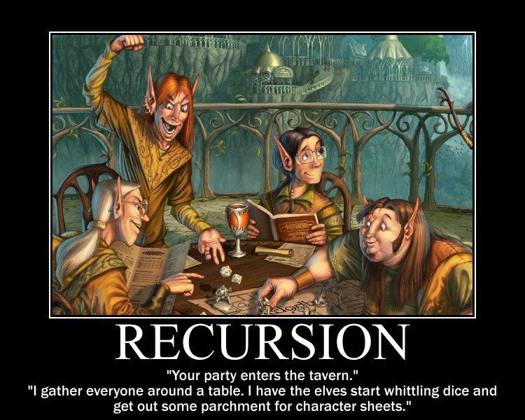 A picture of a group playing a game of recursion with Roll Initiative!