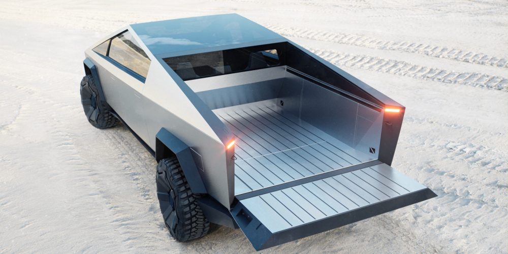 A futuristic vehicle with a bed on the side of it, The Cybertruck IS Coming.