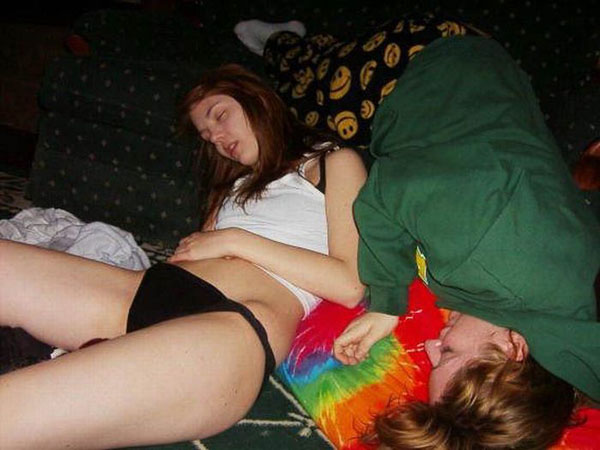Two girls got a bit wild this weekend, laying down on a couch next to each other.