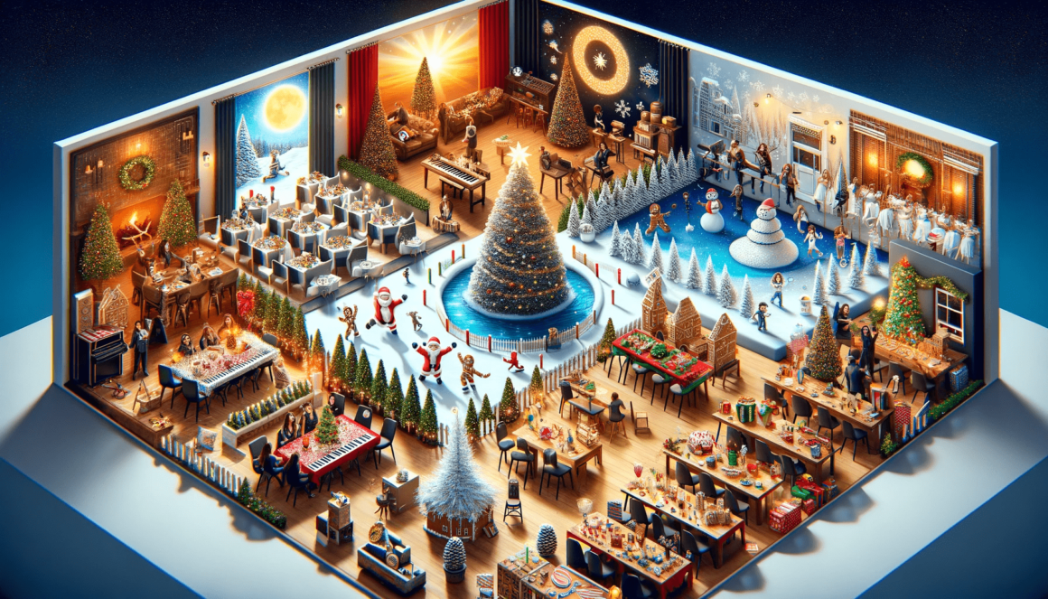 A 3d illustration of a christmas party.