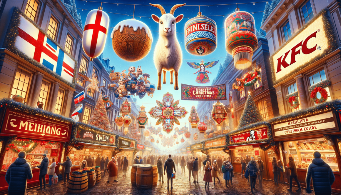 An illustration of a christmas market in london.