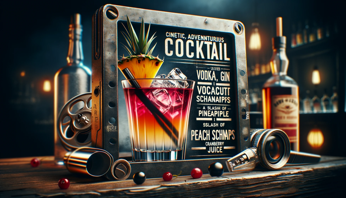 An eye-catching cocktail poster featuring 25 NSFW cocktails, tastefully displayed on a rustic wooden table.
