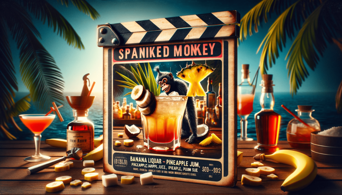A movie poster with a drink and bananas on it.