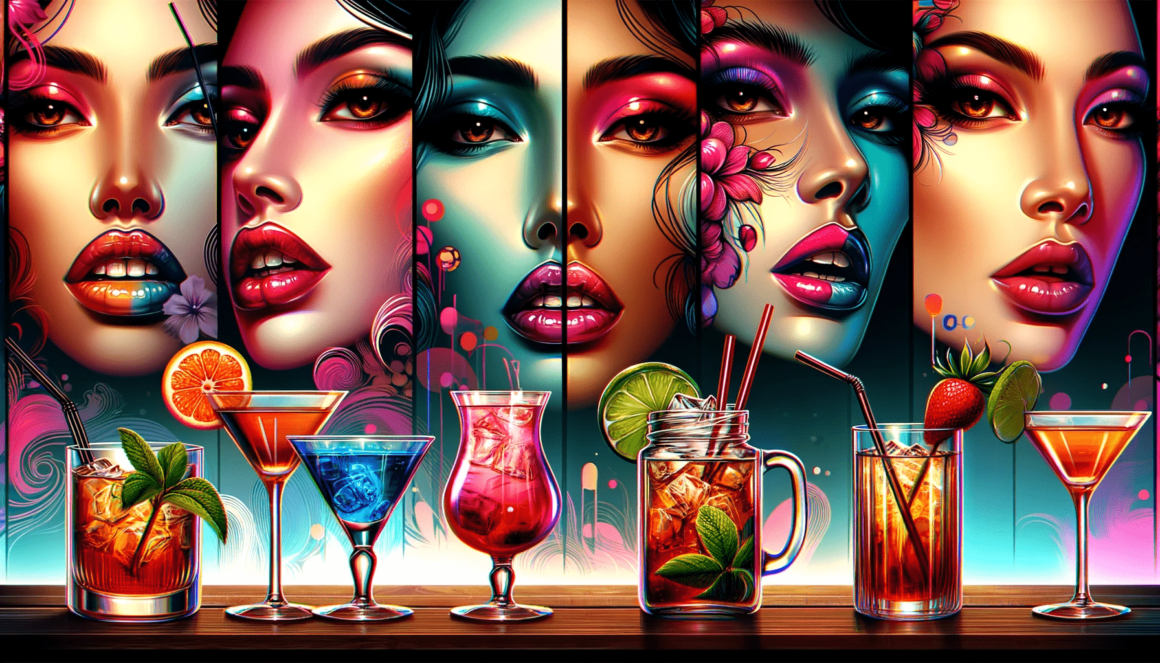 A painting of a group of women enjoying NSFW cocktails.