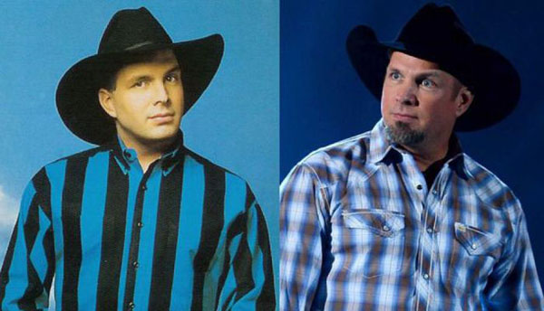 A man in a cowboy hat and a man in a blue shirt, resembling pop stars of the 90's.